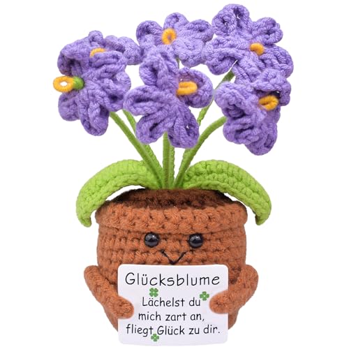 Mwmoeen Pocket Hug Glücksblume, Kreative Strickwolle Positive Blume, Positive Kartoffel Deutsch Glücksbringer, aufmunterung geschenke, Süße geschenke für Freunde Kollegen und Famili von Mwmoeen