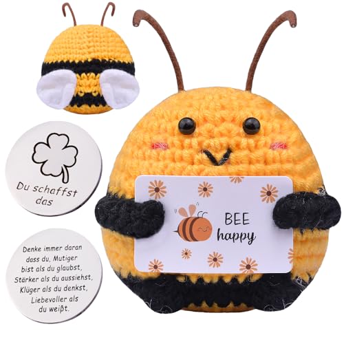 Mwmoeen Pocket Hug Glücksschweinchen, Positive Geschenke Glücksschweinchen, Kreative Strickwolle Tier und Kleine Umarmung Glücksbringer, Beste Freundin Geschenke mit Positiver Energiekarte von Mwmoeen