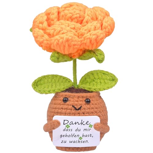 Mwmoeen Pocket Hug Positive Blume Geschenke, Kreative Strickwolle Positive Die Rose, Positive Kartoffel Mutmacher Geschenk, Geschenk zum Abschluss, Beste Freundin Geschenke für Freundin von Mwmoeen