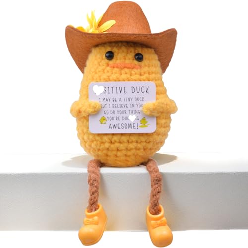 Mwmoeen Pocket Hug Positive Ente Cowboyhut, Positive Duck Strickwolle Ente, Emotionale Unterstützung Enten Geschenke Party-Dekoration Familie Freunde Geschenk Kleines Geschenk für Freundin von Mwmoeen