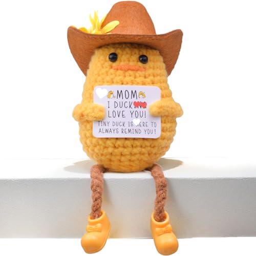 Mwmoeen Pocket Hug Positive Ente Cowboyhut, Positive Duck Strickwolle Ente, Emotionale Unterstützung Enten Geschenke Party-Dekoration Familie Freunde Geschenk Kleines Geschenk für Freundin von Mwmoeen