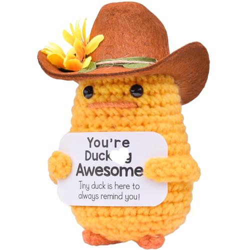 Mwmoeen Pocket Hug Positive Ente Cowboyhut, Positive Duck Strickwolle Ente, Emotionale Unterstützung Enten Geschenke Party-Dekoration Familie Freunde Geschenk Kleines Geschenk für Freundin von Mwmoeen