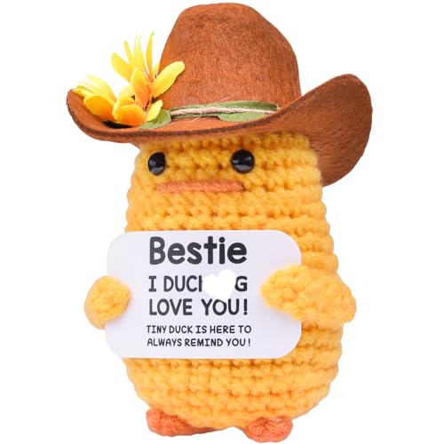 Mwmoeen Pocket Hug Positive Ente Cowboyhut, Positive Duck Strickwolle Ente, Emotionale Unterstützung Enten Geschenke Party-Dekoration Familie Freunde Geschenk Kleines Geschenk für Freundin von Mwmoeen