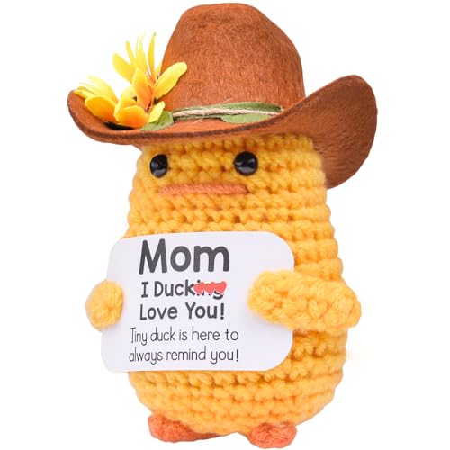 Mwmoeen Pocket Hug Positive Ente Cowboyhut, Positive Duck Strickwolle Ente, Emotionale Unterstützung Enten Geschenke Party-Dekoration Familie Freunde Geschenk Kleines Geschenk für Freundin von Mwmoeen