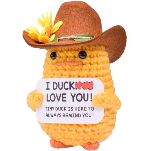 Mwmoeen Pocket Hug Positive Ente Cowboyhut, Positive Duck Strickwolle Ente, Emotionale Unterstützung Enten Geschenke Party-Dekoration Familie Freunde Geschenk Kleines Geschenk für Freundin von Mwmoeen