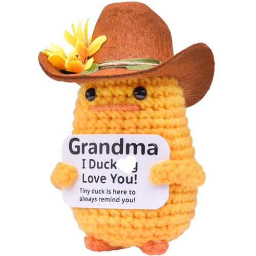 Mwmoeen Pocket Hug Positive Ente Cowboyhut, Positive Duck Strickwolle Ente, Emotionale Unterstützung Enten Geschenke Party-Dekoration Familie Freunde Geschenk Kleines Geschenk für Freundin von Mwmoeen