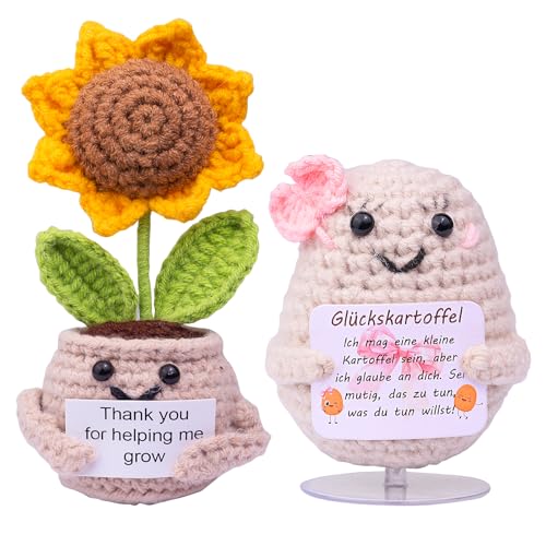 Mwmoeen Pocket Hug Positive Kartoffel, Funny Positive Kartoffel und Sonnenblumen, Handgemachte Häkeln Positive Kartoffel, IParty Dekoration Unterstützung Ermutigung Lustig Geburtstags Geschenk von Mwmoeen