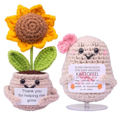 Mwmoeen Pocket Hug Positive Kartoffel, Funny Positive Kartoffel und Sonnenblumen, Handgemachte Häkeln Positive Kartoffel, IParty Dekoration Unterstützung Ermutigung Lustig Geburtstags Geschenk von Mwmoeen