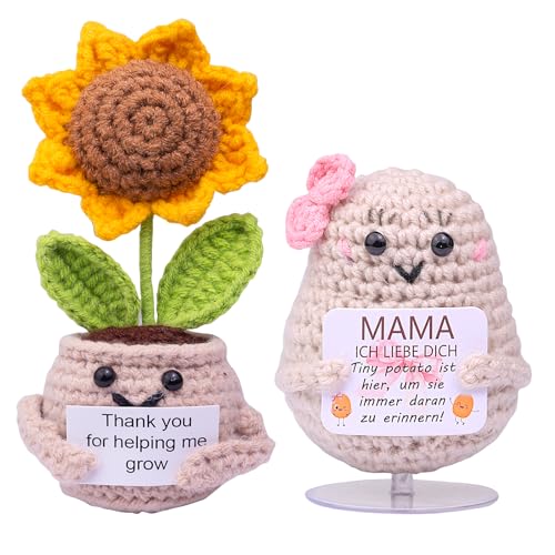 Mwmoeen Pocket Hug Positive Kartoffel, Funny Positive Kartoffel und Sonnenblumen, Handgemachte Häkeln Positive Kartoffel, IParty Dekoration Unterstützung Ermutigung Lustig Geburtstags Geschenk von Mwmoeen
