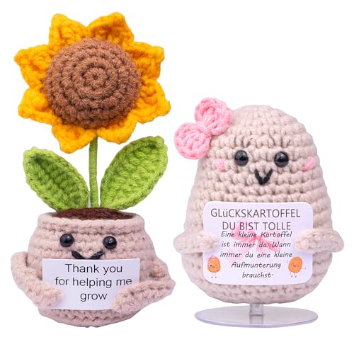Mwmoeen Pocket Hug Positive Kartoffel, Funny Positive Kartoffel und Sonnenblumen, Handgemachte Häkeln Positive Kartoffel, IParty Dekoration Unterstützung Ermutigung Lustig Geburtstags Geschenk von Mwmoeen