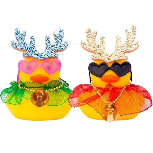 Mwmoeen Weihnachten Gummi Enten Auto Dekorationen, 2 Stück Gummi Ente Auto Armaturenbrett Dekorationen Mit einem Spitzenkleid und Mini Geweih und Einer Sonnenbrille Passend für Auto, Haus Dekoration Mwmoeen Weihnachten Gummi Enten Auto Dekorationen, 2 Stück Gummi Ente Auto Armaturenbrett Dekorationen Mit einem Spitzenkleid und Mini Geweih und Einer Sonnenbrille Passend für Auto, Haus Dekoration von Mwmoeen