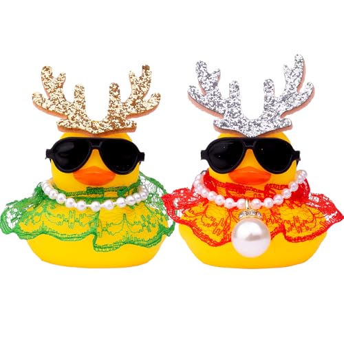 Mwmoeen Weihnachten Gummi Enten Auto Dekorationen, 2 Stück Gummi Ente Auto Armaturenbrett Dekorationen Mit einem Spitzenkleid und Mini Geweih und Einer Sonnenbrille Passend für Auto, Haus Dekoration Mwmoeen Weihnachten Gummi Enten Auto Dekorationen, 2 Stück Gummi Ente Auto Armaturenbrett Dekorationen Mit einem Spitzenkleid und Mini Geweih und Einer Sonnenbrille Passend für Auto, Haus Dekoration von Mwmoeen