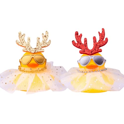 Mwmoeen Weihnachten Gummi Enten Auto Dekorationen, 2 Stück Gummi Ente Auto Armaturenbrett Dekorationen Mit einem Spitzenkleid und Mini Geweih und Einer Sonnenbrille Passend für Auto, Haus Dekoration Mwmoeen Weihnachten Gummi Enten Auto Dekorationen, 2 Stück Gummi Ente Auto Armaturenbrett Dekorationen Mit einem Spitzenkleid und Mini Geweih und Einer Sonnenbrille Passend für Auto, Haus Dekoration von Mwmoeen