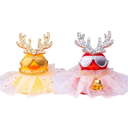 Mwmoeen Weihnachten Gummi Enten Auto Dekorationen, 2 Stück Gummi Ente Auto Armaturenbrett Dekorationen Mit einem Spitzenkleid und Mini Geweih und Einer Sonnenbrille Passend für Auto, Haus Dekoration Mwmoeen Weihnachten Gummi Enten Auto Dekorationen, 2 Stück Gummi Ente Auto Armaturenbrett Dekorationen Mit einem Spitzenkleid und Mini Geweih und Einer Sonnenbrille Passend für Auto, Haus Dekoration von Mwmoeen