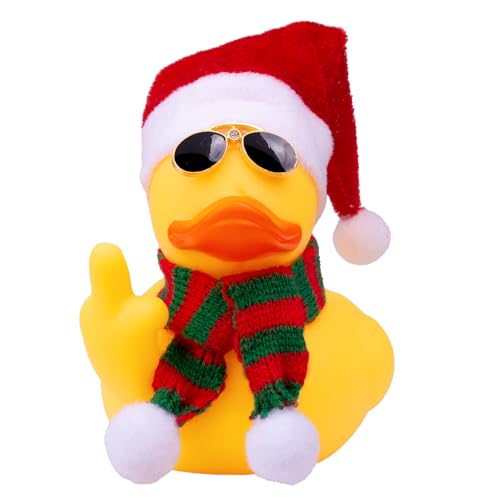 Mwmoeen Weihnachts Gummi Ente Auto Dekoration, Lustige Gummi Ente Auto Armaturenbrett Ornament mit Weihnachtsmütze, Schal und Sonnenbrille, Passend für Auto, Büro, Haus Dekoration, 8cm von Mwmoeen