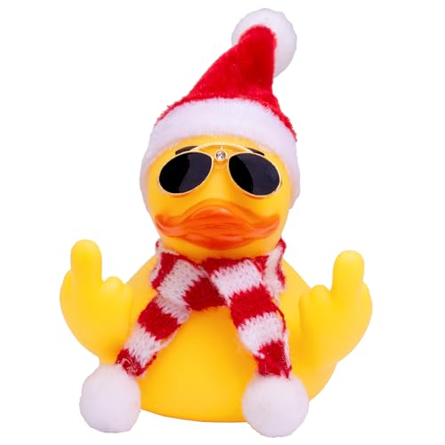 Mwmoeen Weihnachts Gummi Ente Auto Dekoration, Niedliche Gummi Ente Auto Armaturenbrett Ornament mit Weihnachtsmütze, Schal und Sonnenbrille, Passend für Auto, Büro, Haus Dekoration, 7cm von Mwmoeen