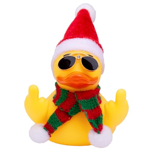 Mwmoeen Weihnachts Gummi Ente Auto Dekoration, Niedliche Gummi Ente Auto Armaturenbrett Ornament mit Weihnachtsmütze, Schal und Sonnenbrille, Passend für Auto, Büro, Haus Dekoration, 7cm von Mwmoeen