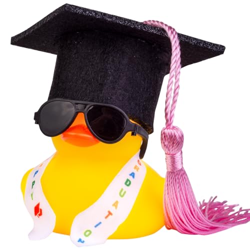 Mwmoeen lustige Akademiker Gummiente mit Diplom, Mini Graduierung Ente Auto Armaturenbrett Dekoration mit Graduierung Hut Schärpe Brille Schärpe, Geschenk bei Prüfungen Abschlussfeier (G10) von Mwmoeen