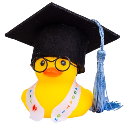 Mwmoeen lustige Akademiker Gummiente mit Diplom, Mini Graduierung Ente Auto Armaturenbrett Dekoration mit Graduierung Hut Schärpe Brille Schärpe, Geschenk bei Prüfungen Abschlussfeier (5cm,G5) von Mwmoeen