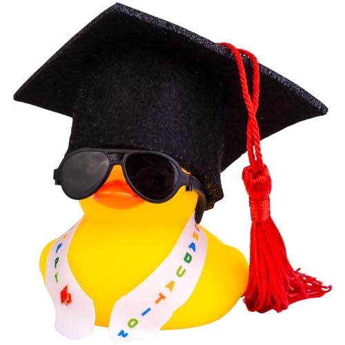 Mwmoeen lustige Akademiker Gummiente mit Diplom, Mini Graduierung Ente Auto Armaturenbrett Dekoration mit Graduierung Hut Schärpe Brille Schärpe, Geschenk bei Prüfungen Abschlussfeier (G9) von Mwmoeen