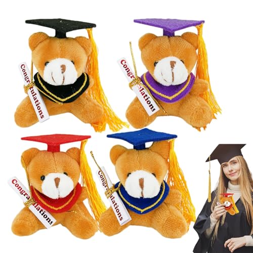 Mwqpgyh Abschlussbär 2024, Mini-Abschlussbär Plüsch,4 Stück 7 cm Mini-Stofftier-Plüschbär mit Talarmütze | Weiche, flauschige Partygeschenke, Abschluss-Plüsch 2024 für die Abschlussschule von Mwqpgyh
