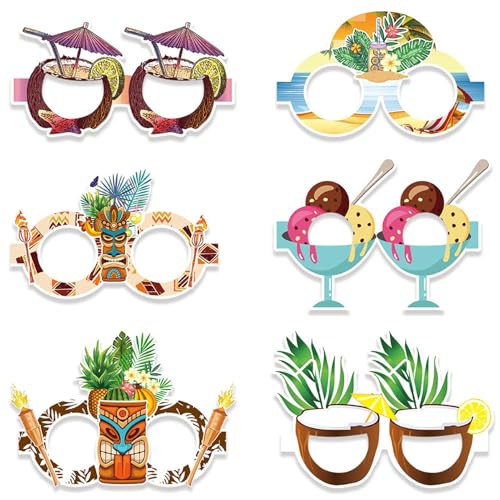 Mwqpgyh Hawaiianische Party Sonnenbrille, lustige hawaiianische Sonnenbrille,6 Paar Papier Hawaiianische Brille - Kostümkleid Requisiten lustige Kinderparty Gefälligkeiten, Strandmotivzubehör von Mwqpgyh