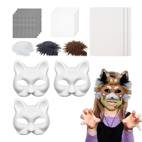 Mwqpgyh Katzen Gesichtsbedeckung Set - Halloween Katzenmakeup Bastelset Gesichtsverkleidung,Cosplay Accessoires Für Damen Herren Erwachsene Kinder Haustierliebhaber Kostümierung Fasching Karneval von Mwqpgyh