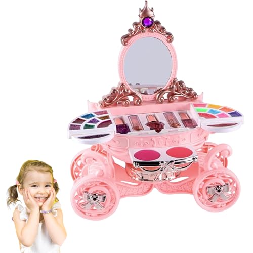 Mwqpgyh Mädchen Make -up Set, Kinder Make -up -Spielzeug - Make -up -Kit mit waschbarem Mädchen mit LED und Musik - Kleinkind Eitelkeits Schönheit Set mit Puppe für zu Hause, Kinderzimmer, Schule von Mwqpgyh