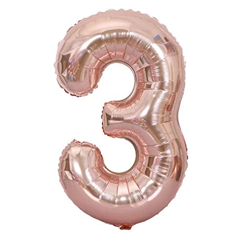 40-Zoll-Zahlenballon, Große Rose, Goldene Folie, Zahl 0 Bis 9, Luftballons, Alles Gute Zum Geburtstag, Zahlenballon Für Hochzeit, Geburtstag, Party, Dekoration(Number 3) von Mwrode