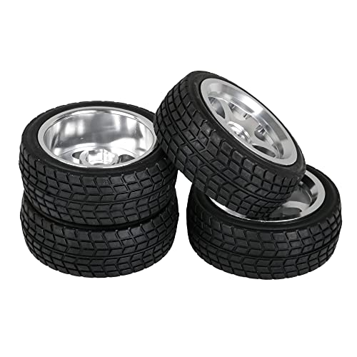 Mxfans 4 Stück Black Rubber Reifen & 4 Silver Al. Wheel Rim for RC1:10 On Road Car von Mxfans