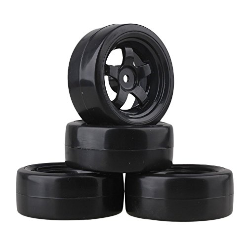 Mxfans 65 mm OD schwarze Kunststoff-Felgen mit 5 Speichen und glatten Reifen für RC 1:10 On-Road-Rennwagen und Drift-Auto, 4 Stück von Mxfans