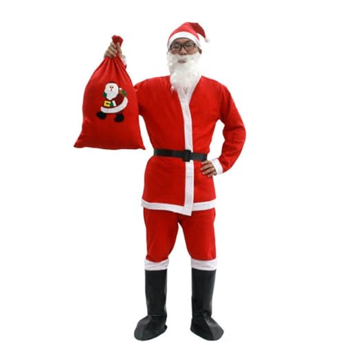 Mxming Weihnachtsmann-Kostüm, Bartmütze, Handschuhe, Kleid/Oberteil, Hose, Lederstiefel, Weihnachtsmann-Anzug, Weihnachtsmann-Kostüme, Verkleidungen, Requisiten, Weihnachtsmann-Anzug von Mxming
