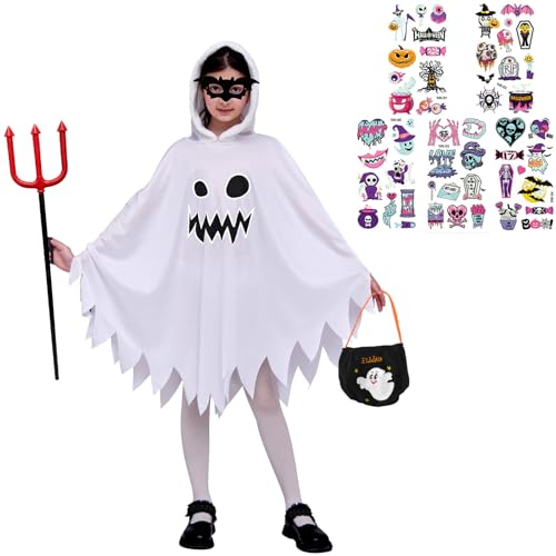 MxsFrundel 9 Teiliges Set Kinder Furcht Nacht Leuchtend Niedliches Geister(Drei Größen, Höhe 120-150 cm) Alles in einem Halloween Kostüm Kinder Geist Mit Kapuze（Größe XL: Höhe 140–150 cm,13–15 Jahre） von MxsFrundel