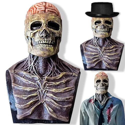 MxsFrundel Halloween Totenkopf Maske 2025, Beweglichem Kiefer, 2 PCS Gruselige Skelett Masken Set mit Zylinderhut (Bis 62 cm Kopfumfang) für Erwachsene - Cosplay, Gruselpartys, Karneval (Schwarz) von MxsFrundel