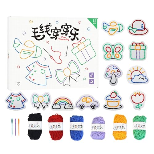 Mxshc Nähzeug für Kinder, Kindernäht Kit | Handgefertigte Schnürung Nähkit,Feinmotorik-Fähigkeitsspiel, sensorisches Vorschulhandwerk, Nicht gewebte Muster, Stickspiele für Langeweile Relief von Mxshc