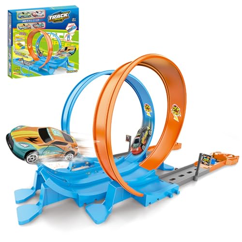 Mxshc Spielzeugauto Rennstrecken Set - Baufahrzeug Spielset mit Rennbahn | 360° Wandfahrfunktion für Kleinkinder ab 3 Jahre Geburtstag Reisen von Mxshc