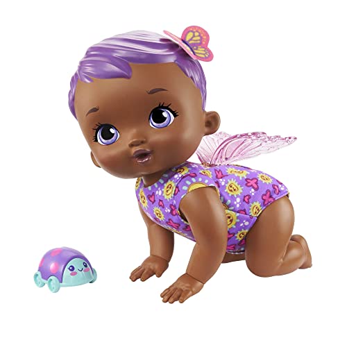 My Garden Baby HBH43 - Krabbelspaß Schmetterlings-Baby - Lila Schmetterling (30 cm), 20 Geräusche und flatternde Flügel, Kinderspielzeug ab 2 Jahren von Mattel
