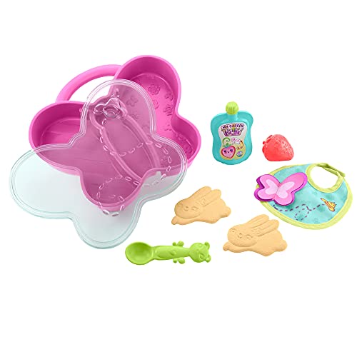 My Garden Baby HBJ69 - Essenszeit Set, 7 Zubehörteile einschließlich Brotdose in Schmetterlingsform, Löffel, Speisen, Lätzchen und mehr, Spielzeug ab 3 Jahren von MY GARDEN BABY