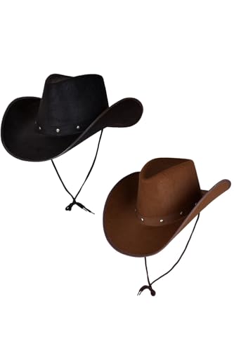 My Illusions Cowboyhüte, 2 Stück, Western-Kostüm, Junggesellinnenabschied, Wilder Westen, Uni-Accessoire, Schwarz und Braun My Illusions Cowboyhüte, 2 Stück, Western-Kostüm, Junggesellinnenabschied, Wilder Westen, Uni-Accessoire, Schwarz und Braun von My Illusions
