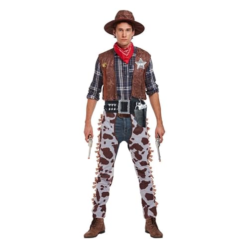 My Illusions Herren Cowboy-Kostüm + Zubehörpaket Erwachsene Western Verkleidung Rodeo Kostüm Outfit (XL bis 121,9 cm Brust) von My Illusions