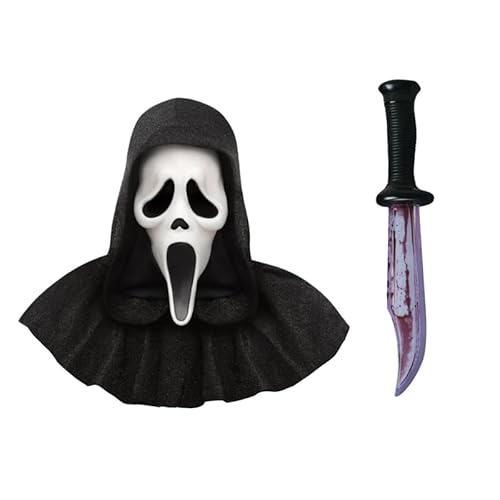 My Illusions Offiziell lizenzierte Scream GhostFace Maske + Messer Erwachsene Halloween Verkleidung Kostüm Zubehör Set (25th Anniversary Maske) von My Illusions