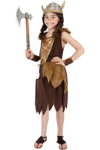 My Illusions Wikinger-Kostüm und Helm für Mädchen, für Kinder, Buchtag, Halloween, Fasching, historisches Kostüm (Größe M, 7–9 Jahre) von My Illusions