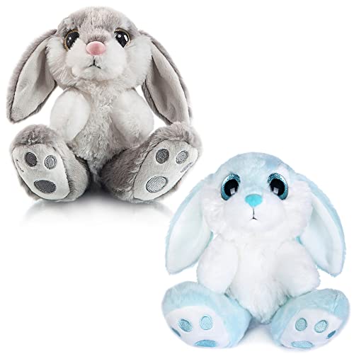 My OLi 18cm Osterhase 2 Stück Plüsch Hase Floppy Ohren Sitting Stofftier Hase Ostergeschenke für Kinder Babys Jungen Mädchen, Grau & Blau von My OLi