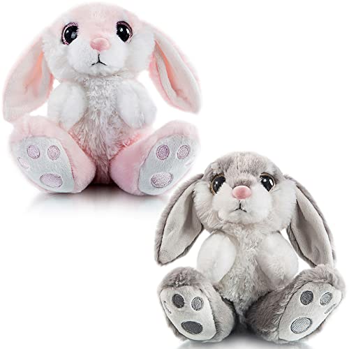 My OLi 18cm Osterhase 2 Stück Plüsch Hase Floppy Ohren Sitting Stofftier Hase Ostergeschenke für Kinder Babys Jungen Mädchen, Grau & Rosa von My OLi