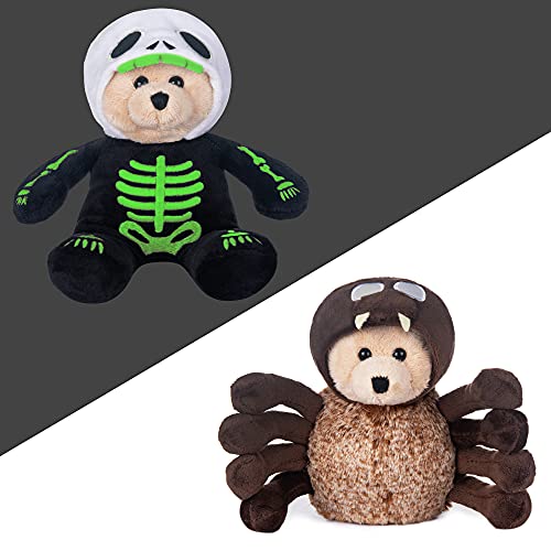My OLi 23 cm Plüsch-Halloween-Spielzeug, das im Dunkeln leuchtet, Kuscheltier, Teddybär, Plüsch-Spinne, gefülltes Skelett, Spielzeug mit klappbaren Hüten, Halloween-Ornamente/Geschenke für Kinder von My OLi