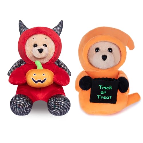 My OLi Halloween Kuscheltier Plüsch Spielzeug 22.9 cm Teddybär mit Kürbis, Plüsch-Geist, gefülltes Teufelsspielzeug mit klappbaren Hüten, Kinder, Babys und Kleinkinder von My OLi