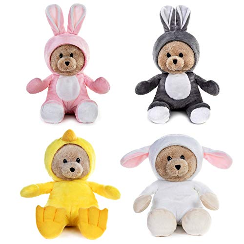 My OLi Kuscheltier 18cm Osterbären Teddybären: Hase, Huhn und Schaf mit Flippable Hüten Stofftier Ostergeschenke 4 Stück für Babys Kinder Jungen Mädchen von My OLi