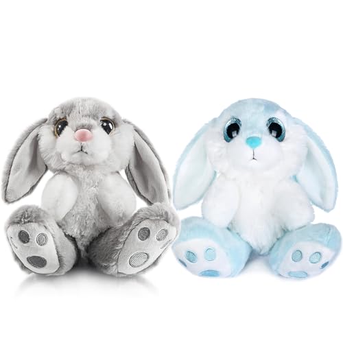 My OLi Kuscheltiere Osterhase 2 Stück Plüsch Hase 18cm Floppy Ohren Sitting Stofftier Hase Ostergeschenke für Kinder Babys Jungen Mädchen, Grau & Blau Farbe von My OLi