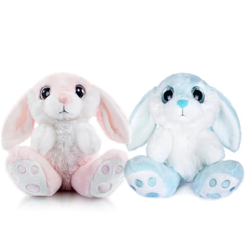 My OLi Kuscheltiere Osterhase 2 Stück Plüsch Hase 18cm Floppy Ohren Sitting Stofftier Hase Ostergeschenke für Kinder Babys Jungen Mädchen, Rosa & Blau Farbe von My OLi