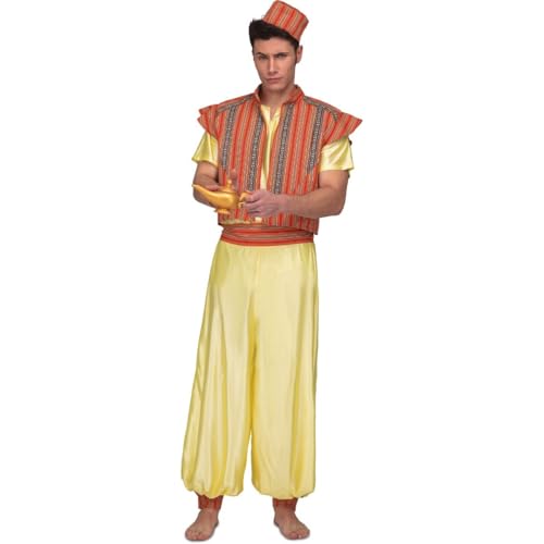 My Other Me Aladdin-Kostüm für Herren, Größe M-L. Inklusive kurzärmeligem Hemd und gelber Pumphose, Schärpe, Hut und Hosenbund, passend zur bunt gestreiften Weste. My Other Me Aladdin-Kostüm für Herren, Größe M-L. Inklusive kurzärmeligem Hemd und gelber Pumphose, Schärpe, Hut und Hosenbund, passend zur bunt gestreiften Weste. von My Other Me